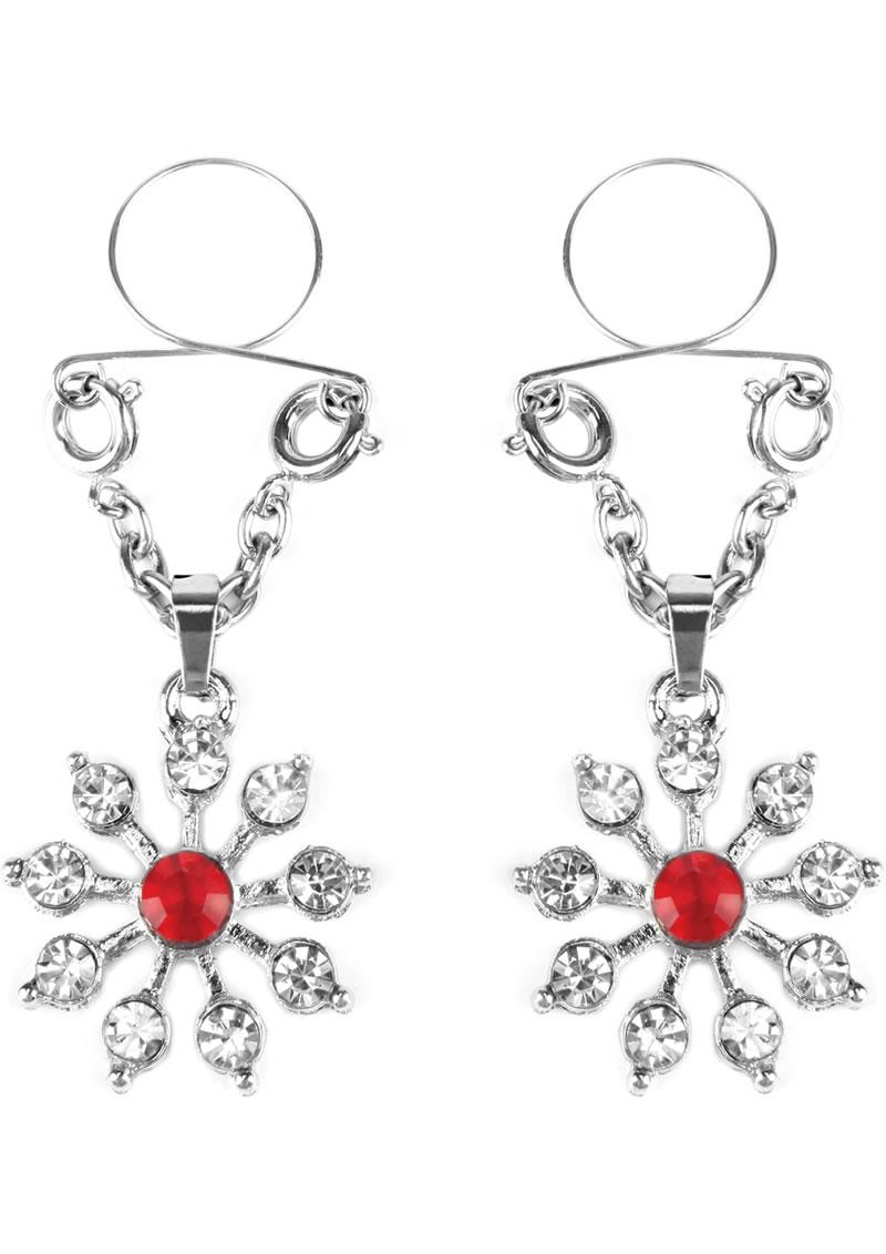 Ruby and Diamond Star Nipple Jewelry - Diamond/Red/Silver