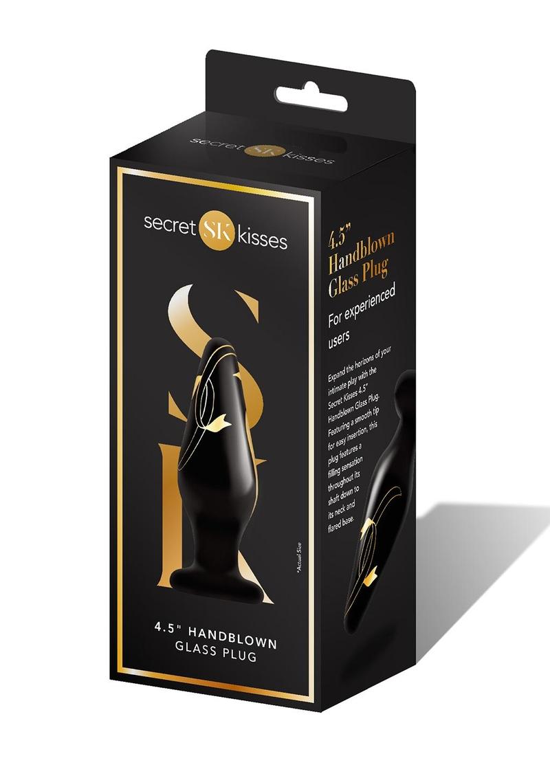 Secret Kisses 4.5 Handblown Wide Glass Plug - Black/Gold