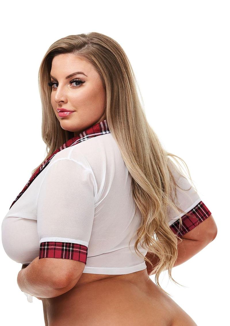 Teacher's Pet - Schoolgirl Top - White/Wine - Queen