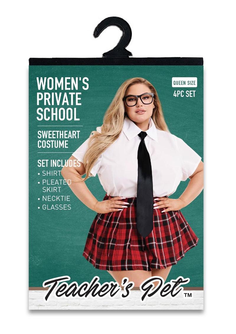 Teacher's Pet Women's Private School 4 Piece Sweetheart Costume Set